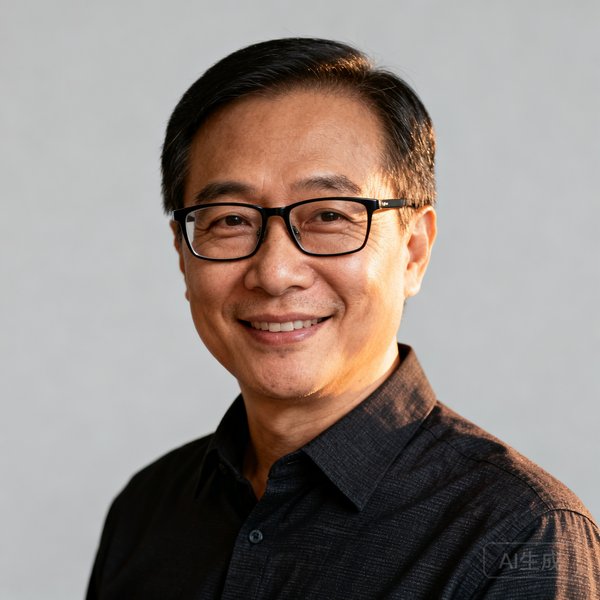 球速体育创始人兼CEO林志远的半身肖像照，一位戴着黑框眼镜、穿着深色衬衫的四十岁左右男性，面带微笑，背景是简洁的浅灰色。