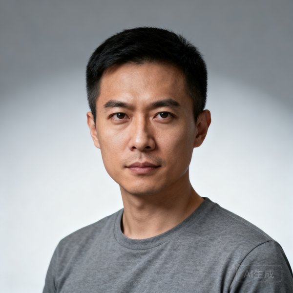 球速体育CTO张昊天的半身肖像照，一位三十多岁的男性技术专家，短发干练，穿着灰色T恤，神情专注而自信。